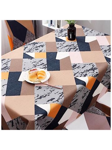 Table Cloth 140x180 Cm With Dining Chair Cover, 7 Pieces Set, Geometric Design