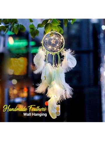 Handmade Dreamcatcher Feathers Night Light Car Wall Hanging Room Home Decor Gn
