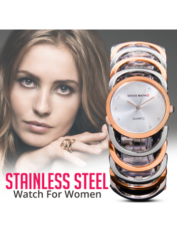 Swiss Mark Link Design Stainless Steel Analog Watch For Women