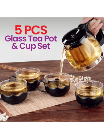 Desssini 5 Pcs Glass Tea Pot & Cup Set