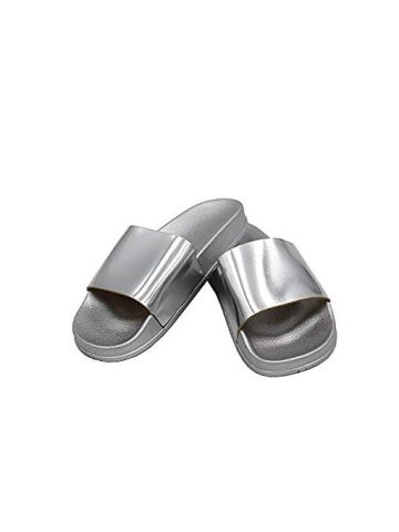 Y&D Silver Slides Slipper For Women - Silver
