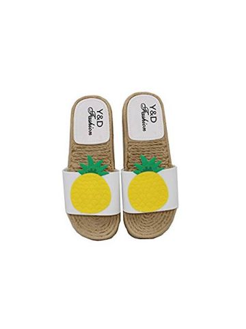 Y&D Multi Color Slides Slipper For Women - White & Yellow