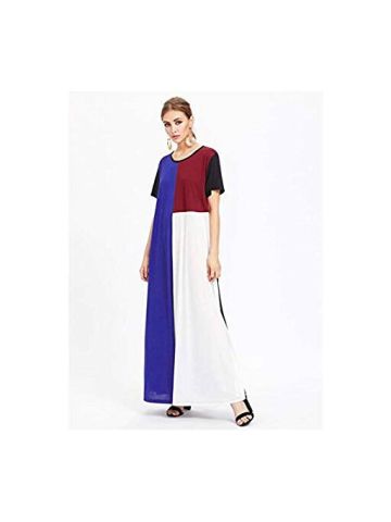 Y&D Women'S Round Neck Elegant Fashion Floral Pattern Short Sleeve A Line Maxi Long Dress Multi Color