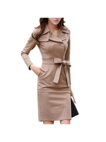 Y&D Bodycon Workwear Dress For Women, Khaki