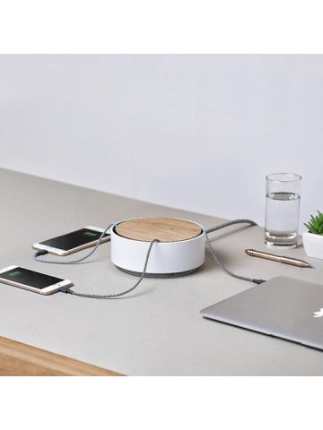 Native Union Eclipse 3 Port USB Charger with Cable Management with Touch Sensor Light Wood