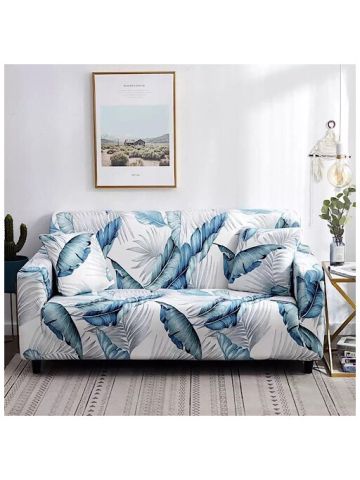 Strecthable Sofa Cover, Two Seater Tropical Leaves Design