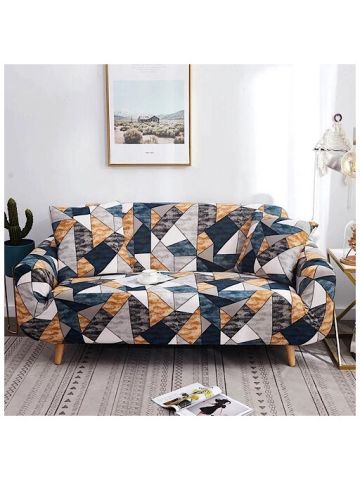 Strechable Sofa Cover, Two Seater  MultiColoured Geometric Design