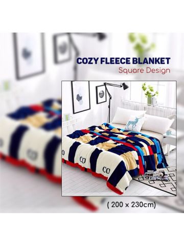 Cozy Fleece Blanket, Square Design Multicolor