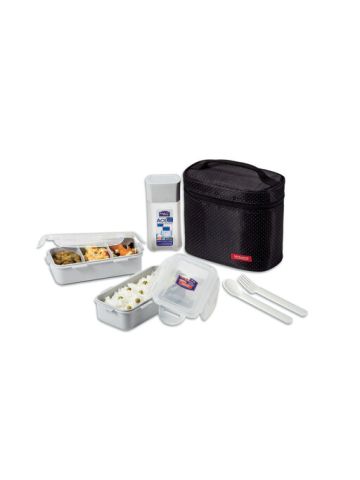Lock & Lock Lunch Box 3Pc Black Bag & Spoon/Fork St