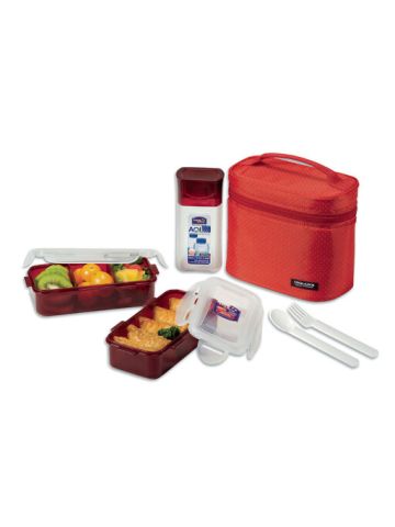 Lock & Lock Lunch Box 3Pc Red Bag & Spoon/Fork Set