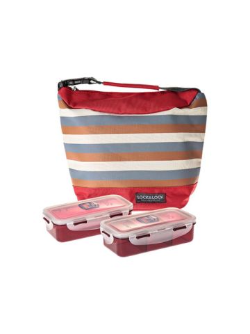 Lock & Lock Lunch Box  2Pc St Stripe Bag Red