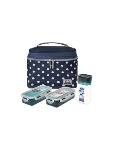 Lock & Lock Lunch Box  3Pc St Dotted Bag Blue