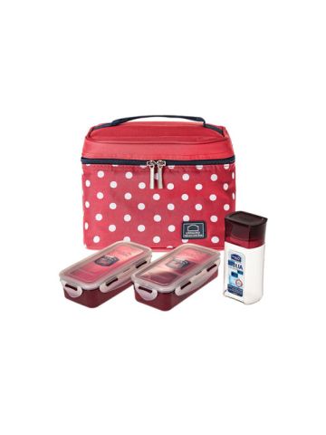 Lock & Lock Lunch Box  3Pc St Dotted Bag Red