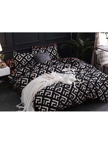 Deals For Less  Queen/Double Size ,White With Black Geometric Design Bedding Set Of 6 Pieces