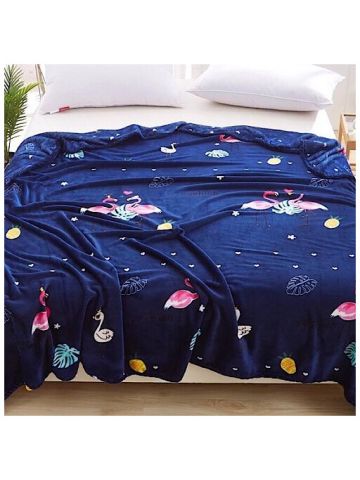 Cozy Fleece Blanket, Flamingo And Leaves Design