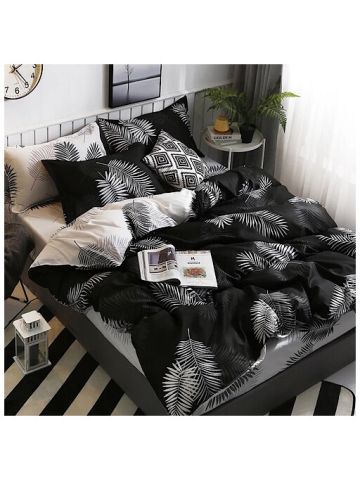 Double Size, White Leaves  Design, Bedding Set Of 6 Pieces