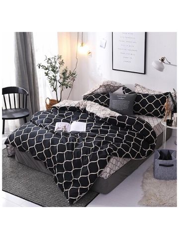 Single Size, White Striped Design, Bedding Set Of 4 Pieces