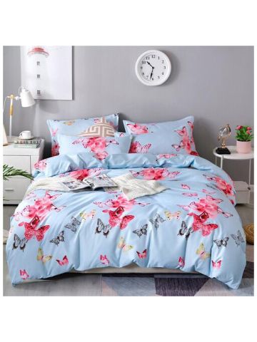 Single Size, MultiColored Butterfly Design,  Bedding Set Of 4 Pieces
