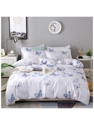 Single Size,  Blue Butterfly Design, Bedding Set Of 4 Pieces