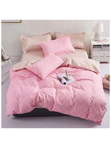 Single Size, Pink Geometric Design, Bedding Set Of 4 Pieces