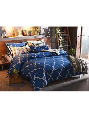 Bedding Set Of 6 Pieces, Double Size, Printed Blue And White Design