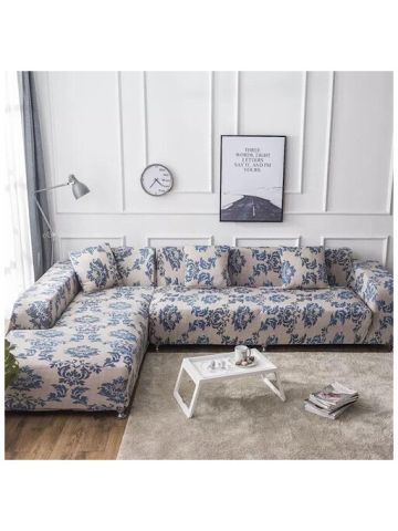 Deals For Less - Sofa Cover Blue Bohemia Design - L Shape 2 Pieces Set