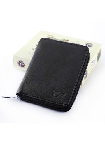 Cliff Collection Leather wallet Round ZIP Style Black 137B