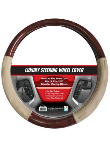 LP Luxury Wooden Style Steering Wheel Cover Beige