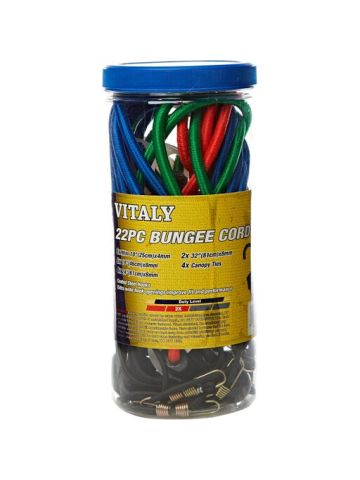 Vitaly Bungee Cords, 22 Pieces Coated Steel Hooks - Multi Colored