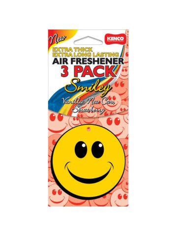 Kenco Car Air Freshener Smiley 3 Pack Vanilla, Strawberry, New Car Scent