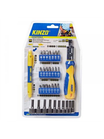 Kinzo High Quality 33 Pcs Rachet Screwdriver Toolset With Adjustable Handle And Magnetic Bit Storage