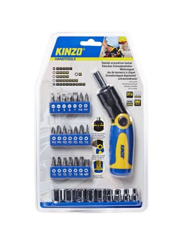 Kinzo High Quality 31X Rachet Screwdriver Toolset With Adjustable Handle And Magnetic Bit Storage