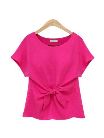 Y&D Women's Round Neck Bowknot Decoration Fashion Chiffon Blouse