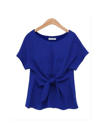 Y&D Blue Round Neck Blouse For Women