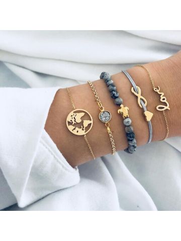 Fashionable Multi Design Bracelet 5 Pcs Set, J40KK, Assorted Color