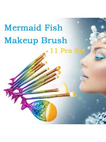 Mermaid Fish Tail Design Makeup Brush 11 Pcs Set