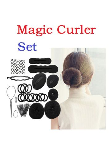 Professional Hair Bun Clip Maker Hairpins Roller Braid Twist Sponge Styling Accessories Kit Set - Black