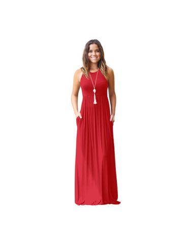 Women Sleeveless Maxi Dress, Red, Size Extra LargeJX-0052XL A02K