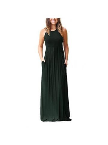 Women Sleeve Less Black Maxi Dress, Size Extra Large Black