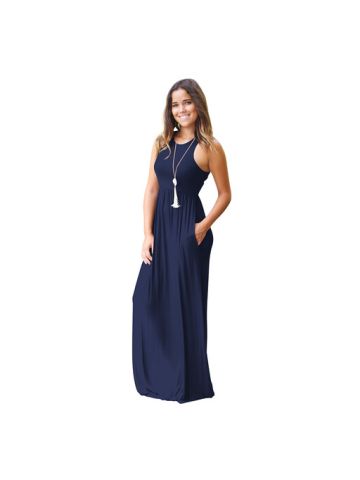 Women Sleeve Less Blue Maxi Dress Size Large
