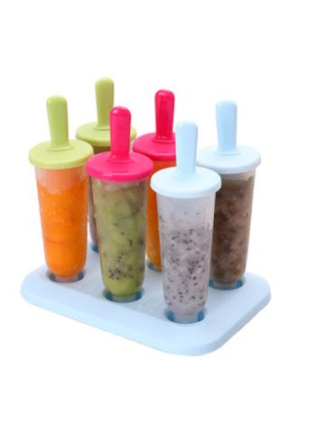 DIY 6 Pcs Popsicle Molds Ice Pop Ice Cream Bar Maker Molds Tray, Blue, Large JX-0062 A40K