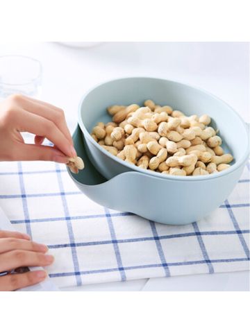 Detachable Double Layers Fruits Plate Bowl Snacks Container Dish Drain Basket, Blue