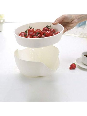 Detachable Double Layers Fruits Plate Bowl Snacks Container Dish Drain Basket, White JX-0064 A50K