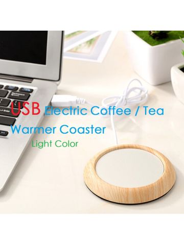 Potable Desktop USB Electric Coffee/Tea Coaster Beverage Warmer Aluminum Plate With Light Walnut Wood Trim JX-0082 A61K