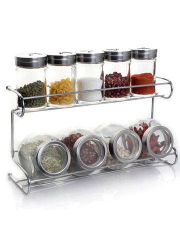 9 Pcs Spice Glass Jars With Rack Stand Set JX-0088 A52K