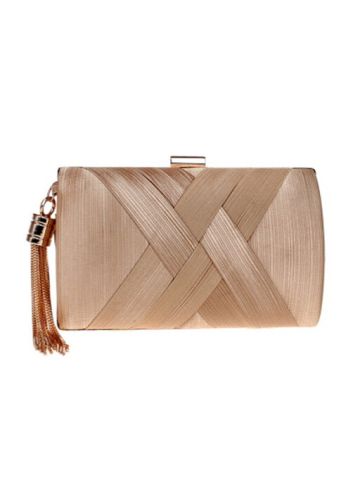 Women Silk Gold Clutch Tassel Purse Party Evening Lady Clutch Bag, Gold JX-0158 A63K