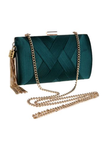 Women Silk Gold Clutch Tassel Purse Party Evening Lady Wedding Green JX-0159 A63K