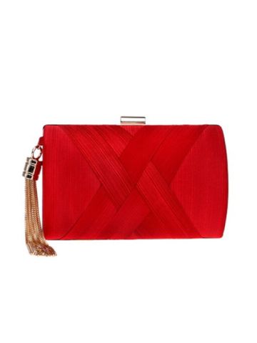 Women Silk Gold Clutch Tassel Purse Party Evening Lady Wedding Pochette Soiree Sling Clutch Bag, Red JX-0160 A63K