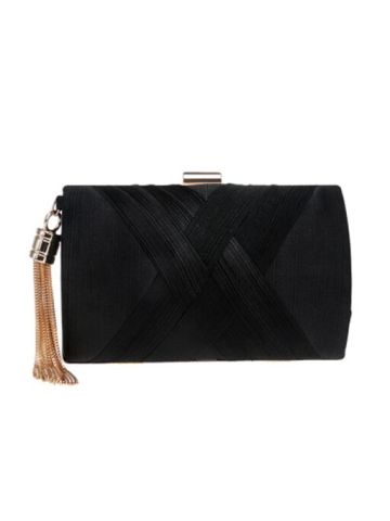 Women Silk Gold Clutch Tassel Purse Party Evening Lady - Black