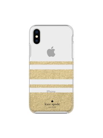 Kate Spade New York Protective Hardshell Case Charlotte Stripe Gold Glitter Clear For IPhone XS/X